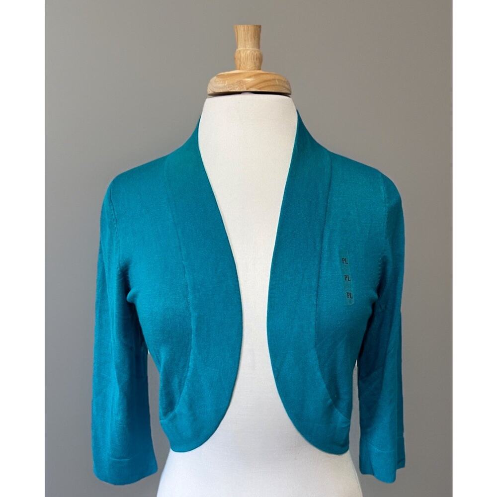 NWT Jessica Howard Open-Front Cardigan Shrug Bolero Women PL Turquoise
